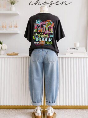 Cherished Faith Over Fear Graphic Tee Oversized Christian Inspirational T-Shirt